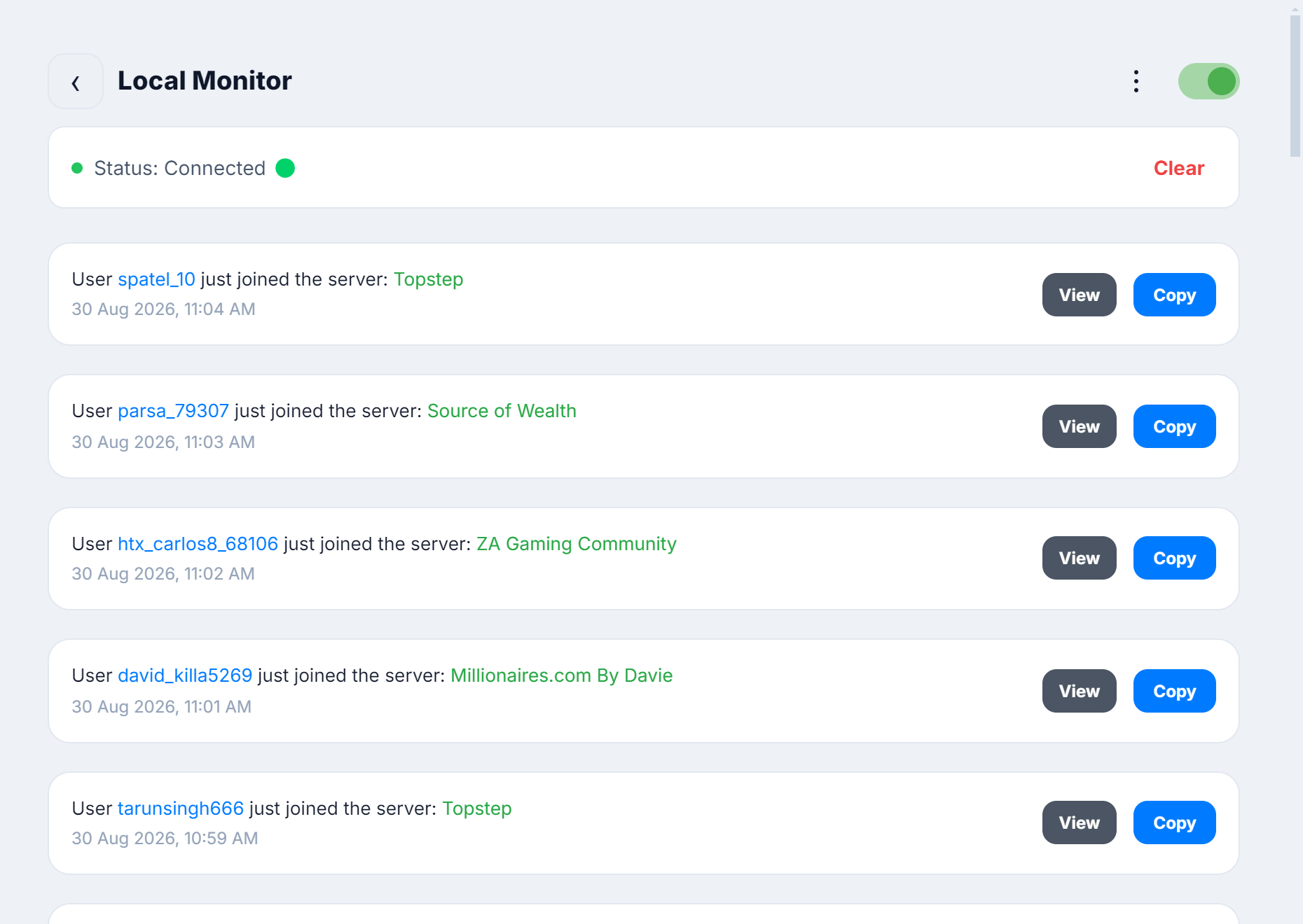 Ten thousand extracted Discord messages from one channel, grouped by author in WiseCord