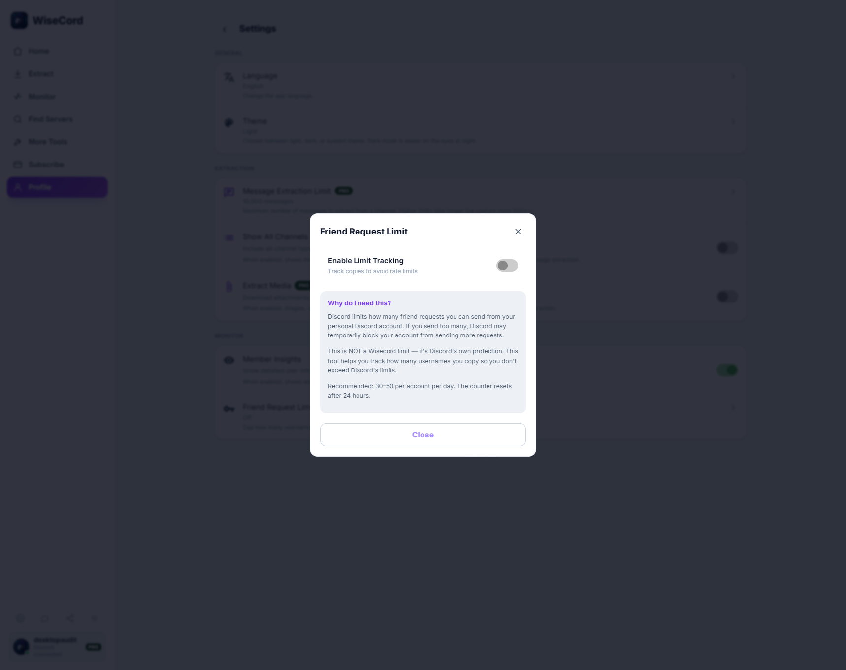 The Friend Request Limit: cap how many usernames you copy per account per day.